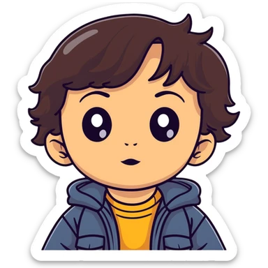 toddler face with big eyes, medium skin tone, and dark wavy hair sticker