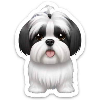 Shih Tzu black and white wih a top knot sticker