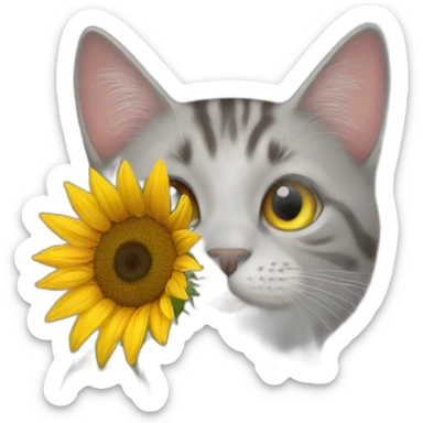 Cat holding a sunflower in its hand sticker
