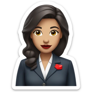 flight attendant dark brown hair  brown eyes red lips  sticker
