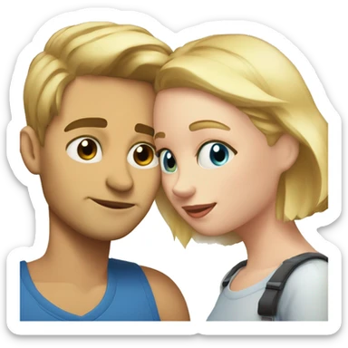 A guy with short blonde hair and blue eyes kisses a girl on the cheek with shoulder-length hair and closed eyes sticker