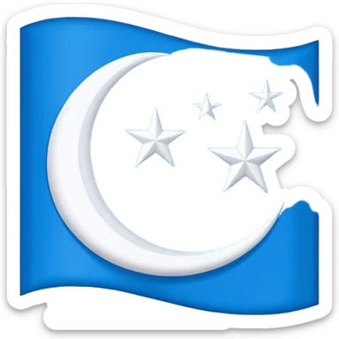 flag of East Turkistan, blue background, white crescent moon and star, paper craft style sticker