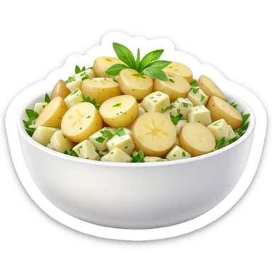 Cinematic Realistic Kartoffelsalat Dish Emoji, showcasing a traditional potato salad with fresh herbs and tangy dressing rendered with lifelike detail and vibrant, natural lighting. sticker