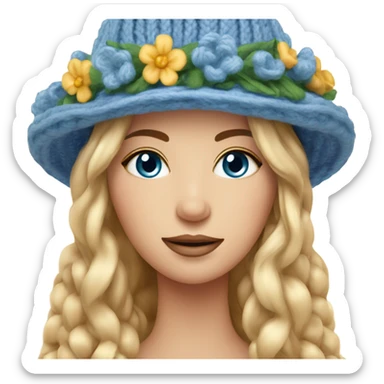 beautiful finnish goldenhour hair woman with blue eye knitting floral hat sticker