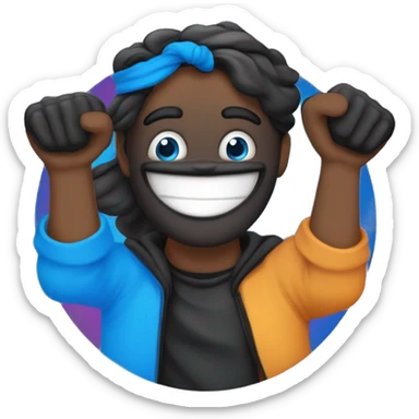 las  letras EV mayúsculas de color negro  encerrados en un circulo de color negro con el fondo de color azul con pies y manos cabeza y ojos sonriendo y bailando sticker