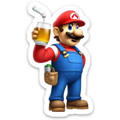 Mario plumber drinking beer with a shirt that says “HOPE” with a pipe wrench logo sticker
