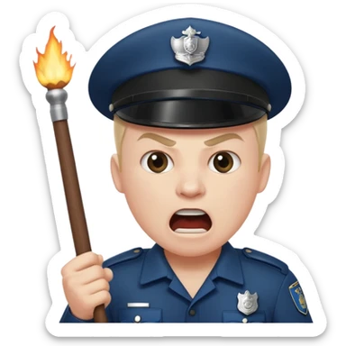 An angry British policeman with a baton in his hands shouts sticker