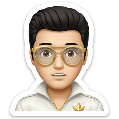 A boy with an Elvis Presley mask with glasses dressed as Elvis Presley sticker