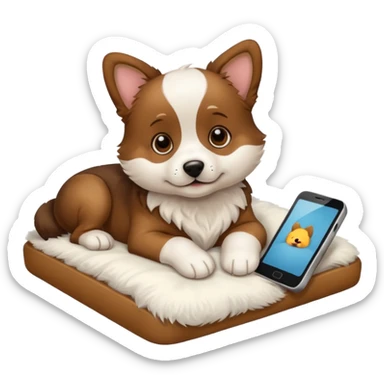  puppy in bed with phone sticker