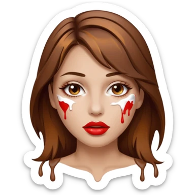 Brown Hair, Woman, white paint drip, face, hot, Sexy, lips sticker