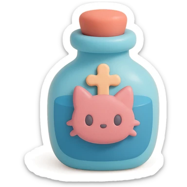 blue goth potion bottle with a cat motif, soft and cute gothic look, mochi style sticker