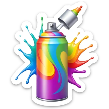 Multicolored spray paint can with vibrant rainbow colors swirled together on the can body sticker