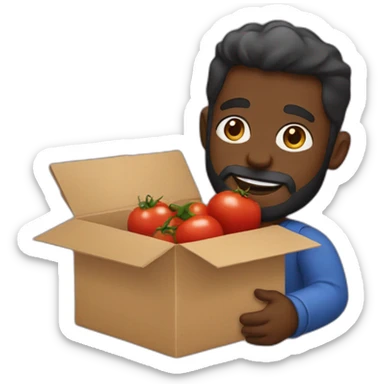 bearded-dark-skinned-man-with-box-opener-holding-baby-mask-covered-in-tomato-sauce sticker