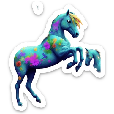 Graffiti Trippy patchwork Zombie Pegasus unicorn psychedelic flowers floral groovy art neon rave raving sticker