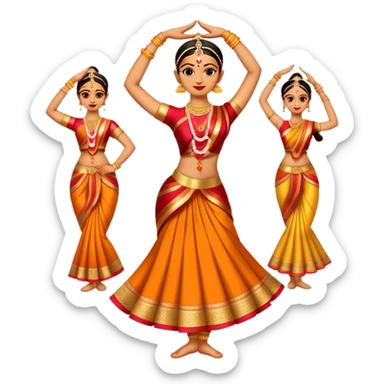 cinematic-realistic-bharatanatyam-dance-emoji,-depicted-as-an-elegant-classical-indian-dance-performance-with-graceful-poses,-intricate-costumes,-and-expressive-hand-gestures,-rendered-with-rich-textures-and-warm-dramatic-lighting sticker
