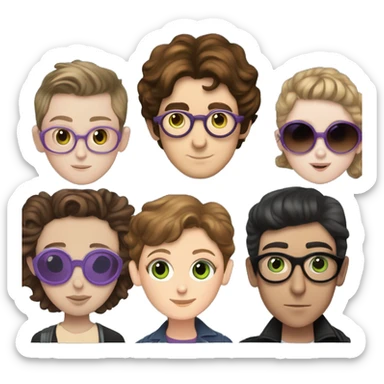 Young John Lennon in love with young girl with curly short brown hair, green eyes, and purple glasses and young Paul McCartney in love with young greaser girl with brown hair and brown eyes and pale skin sticker