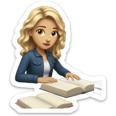 Girl with light skin, blue eyes and dark blonde hair studying  sticker