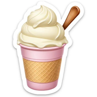 ultra realistic round single scoop of vanilla bean ice cream in light pink cup no spoon sticker
