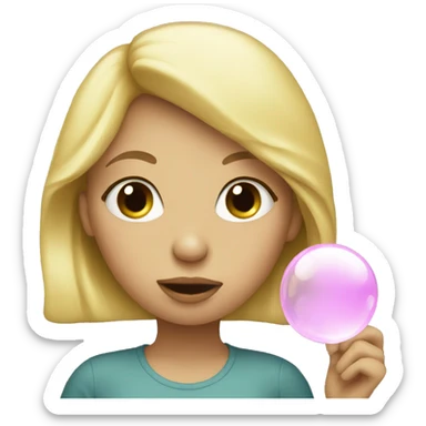 Blonde girl blowing a bubble sticker