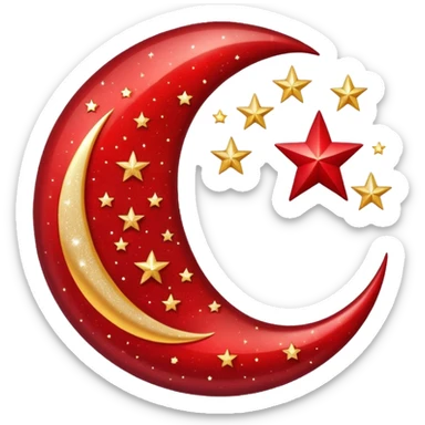 Beautiful sparkly glittery shiny pretty red crescent and stars scenery sticker