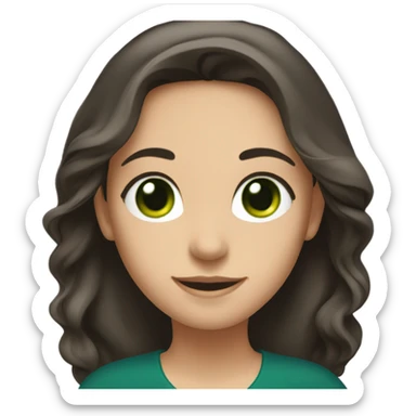 a brunette with long hair and green eyes in a dark blue blouse smiles sweetly sticker