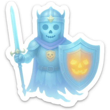 Make the spooky knight ghost with shield more transparent with no background, maintaining the ghostly and ethereal look. sticker