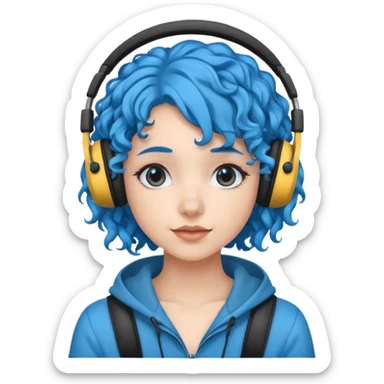 blue haired earringed heaphone wearing girl very curly haired sticker