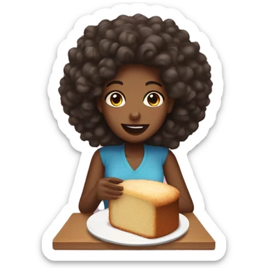 Black woman with curly hair eating pound cake  sticker