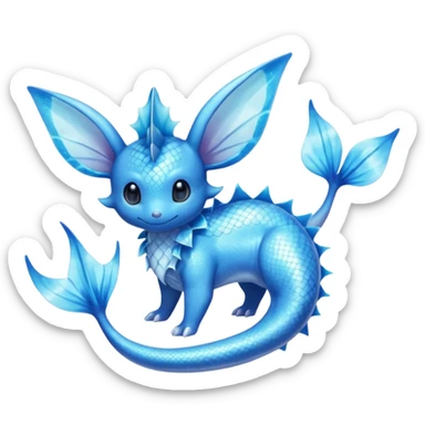 Shiny Sparkly Bioluminescent Glowing Minccino-Lumineon-Vaporeon-Amaura-Dragonair-Fakémon-hybrid-creature (full body)  sticker