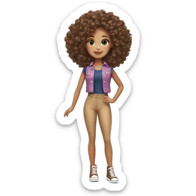 Curly Brown  hair barbie full body sticker