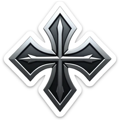 Emoji, dark futuristic cross, symmetrical geometric shape, black metal, gothic cyber aesthetic, minimal flat design, sharp edges, centered, transparent background do not use any other colors but metal and black sticker