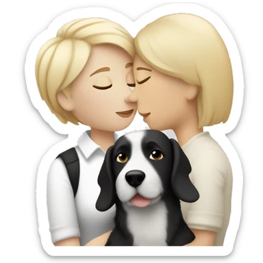 lesbian woman with short blonde hair kissing a black and white épagneul breton dog with short hair sticker