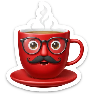 talking teacup red with glassess and mustache sticker