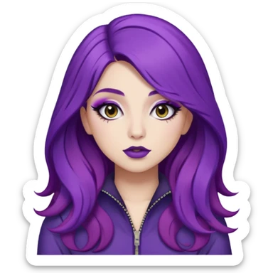 Charly xcx with long hair and full glam makeup, purple hair sticker