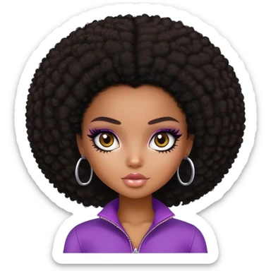 pretty bratz girl, dark ami dark brown afro, dark brown eyes, black eyeliner, deep brown skin sticker