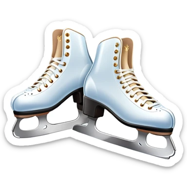 An icon showing a pair of elegant figure skates placed on the smooth, sparkling ice of a grand ice arena. The rink is surrounded by cheering spectators and soft arena lights, creating a beautiful, dynamic atmosphere. Transparent background highlights the grace and beauty of figure skating. sticker