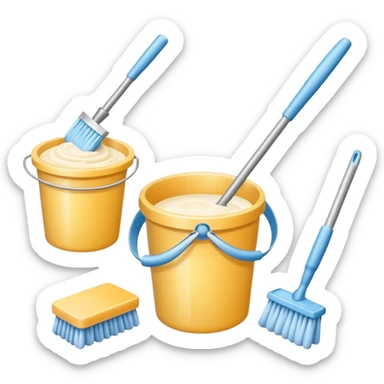 Realistic cleaning essentials with cream color sticker