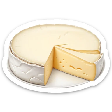 cinematic-realistic-brie-cheese-emoji,-featuring-a-creamy,-soft-ripened-cheese-with-a-delicate-rind-rendered-with-lifelike-detail-and-inviting,-natural-lighting. sticker