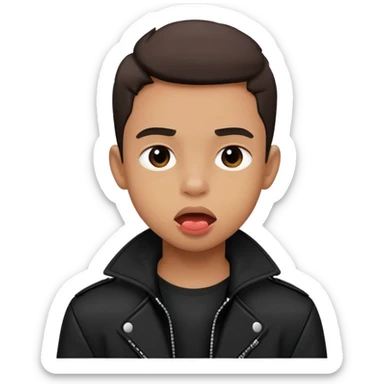 boy in black jacket biting lip sticker