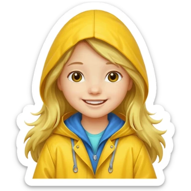 long haired girl kid with raincoat sticker