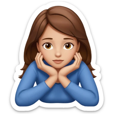 girl with brown her lying on stomach (only head and shoulders shown) with hands under the chin sticker