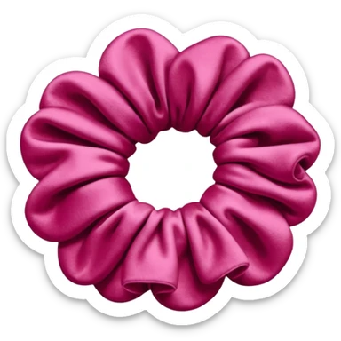 emoji of an isolated velvet scrunchie in a rich pink-red color, plush soft texture with deep velvety shading, gathered fabric folds, fashion accessory, no person, no hair, not worn, smooth warm lighting, clean rounded shape sticker