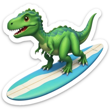 A dinosaur on a surfboard sticker