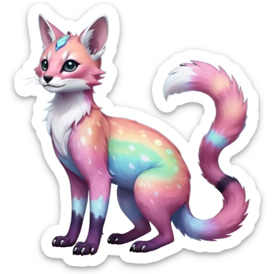 Colorful nebulae nebula starry galactical shiny tropical pale light fruity pastel white glorious iridescent divine exotic cute cool beautiful realistic antasy-caracal-civet-genet-sergal-vernid-Cacomistle-Trico-oncilla-animal-Fakémon-hybrid-fursona (full body) sticker