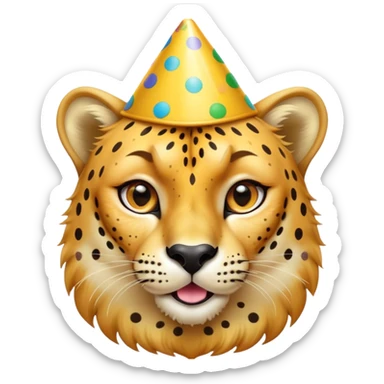 Cinematic Comical Cheetah Portrait Emoji, Head tilted dramatically with an exaggeratedly amused expression, featuring a striking, glossy golden Fur with bold spots, wide, expressive amber eyes filled with playful disbelief, Simplified yet hilariously expressive features, highly detailed, glowing with a slightly sassy glow, high shine, dramatic yet playful, stylized with an air of cheeky mischief, bright and endearing, soft glowing outline, capturing the essence of a spirited and over-the-top cheetah, so meme-worthy it feels like it could dash its way into internet fame instantly! sticker