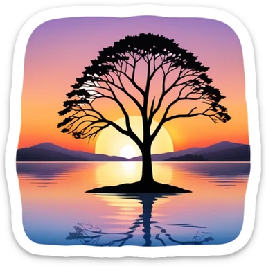 sunset with lake and then tree in front sticker
