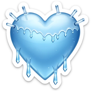 An ice blue heart with frost spidering across it and icecyles dripping from it sticker