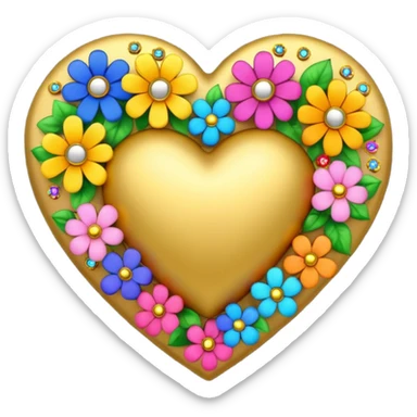 a golden heart studded with flowers sticker