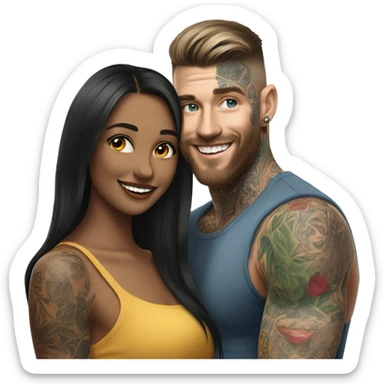 Hyper Realistic beautiful woman smiling at a very handsome tattooed man sticker
