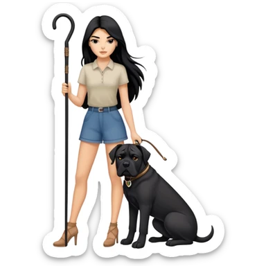 Kendall Jenner with long black hair holding a black Cane Corso dog sticker